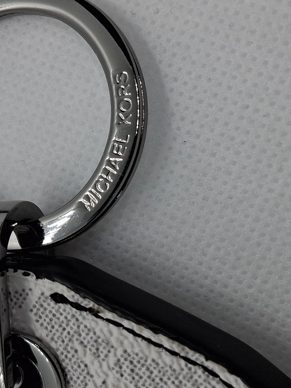Michael Kors White and Black Logo Accent Leather Key Fob